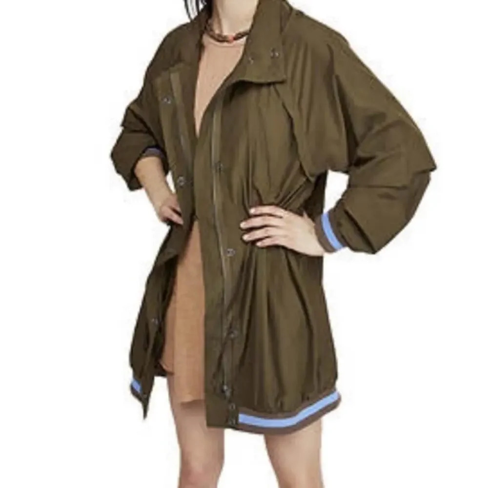 Free people oversized long bomber windbreaker w concealable hood XS funnel neck